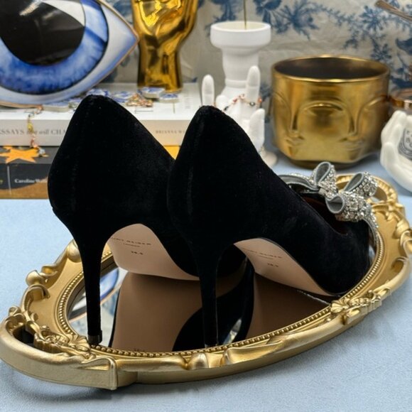🆕 KURT GEIGER LONDON 🧿 NWOB Belgravia Bow Court Heel, Black Velvet Sz38.5 US 8 - Picture 11 of 16